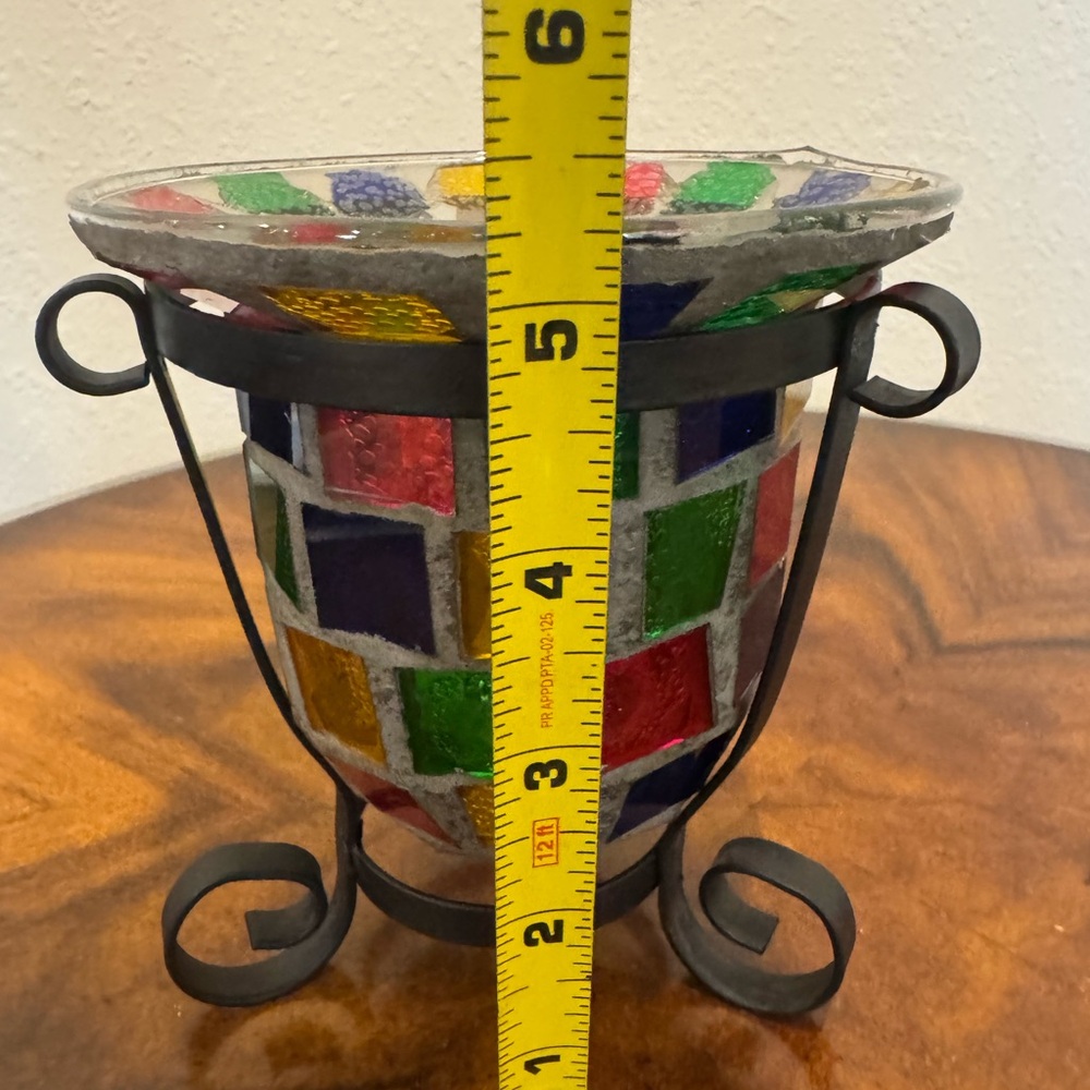 Stained Glass Mosaic Candle Holder With Iron Stand 1970’s Era - Picture 5 of 8